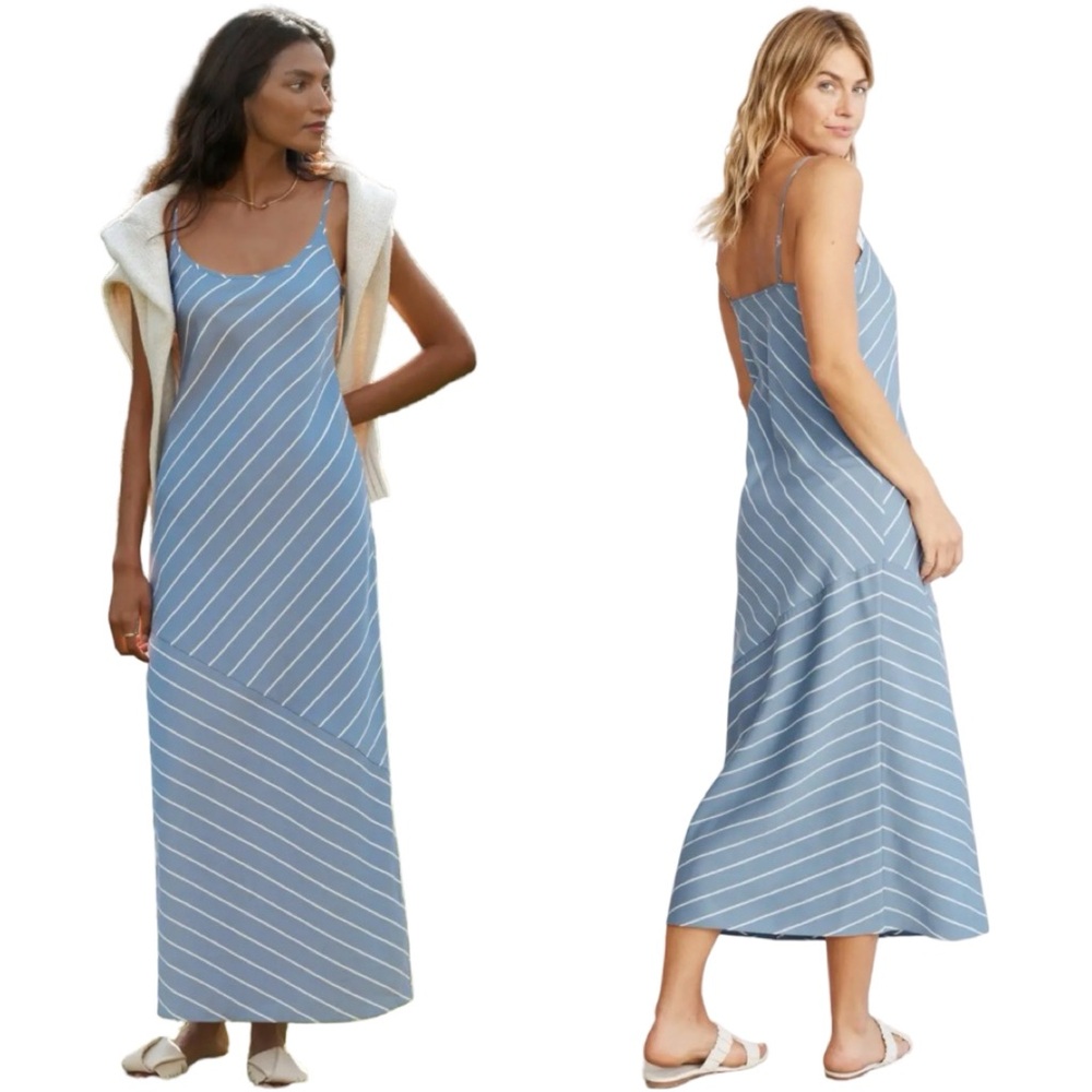 Jenni Kayne Blue and White Striped Slip Midi Dress